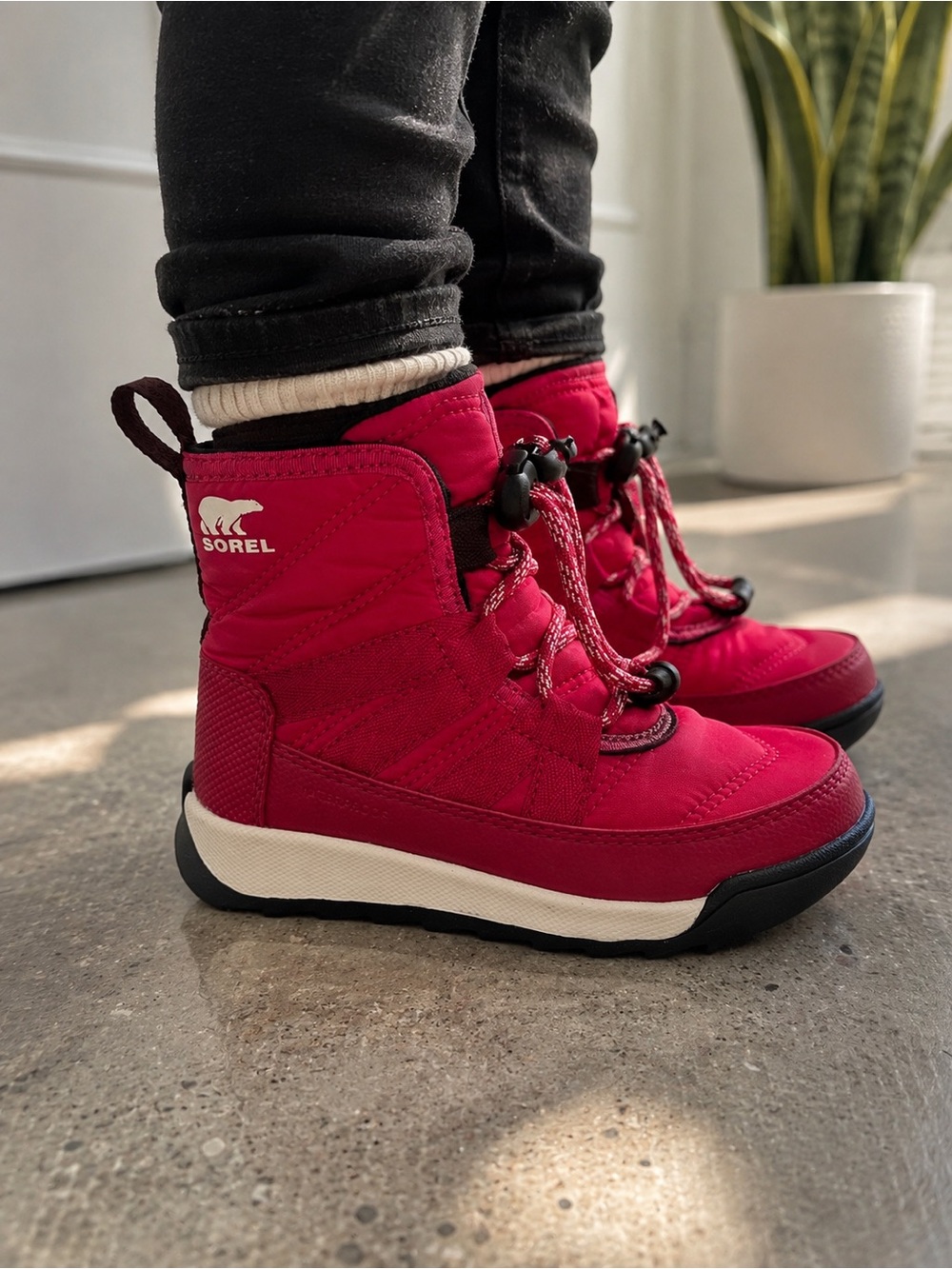 Sorel Girls Whitney 2 Waterproof Red Winter Boots with Pull Loop